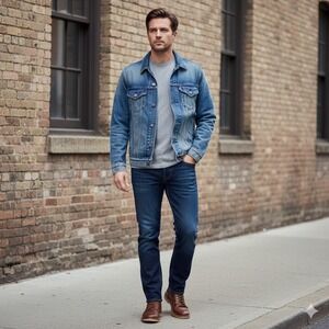 Ralph Lauren Denim & Supply Jacket Mens Large Blue Denim Trucker Distressed